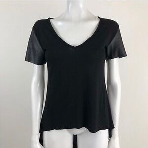 BCBGeneration Black Hi Lo Faux Leather Sleeves Top